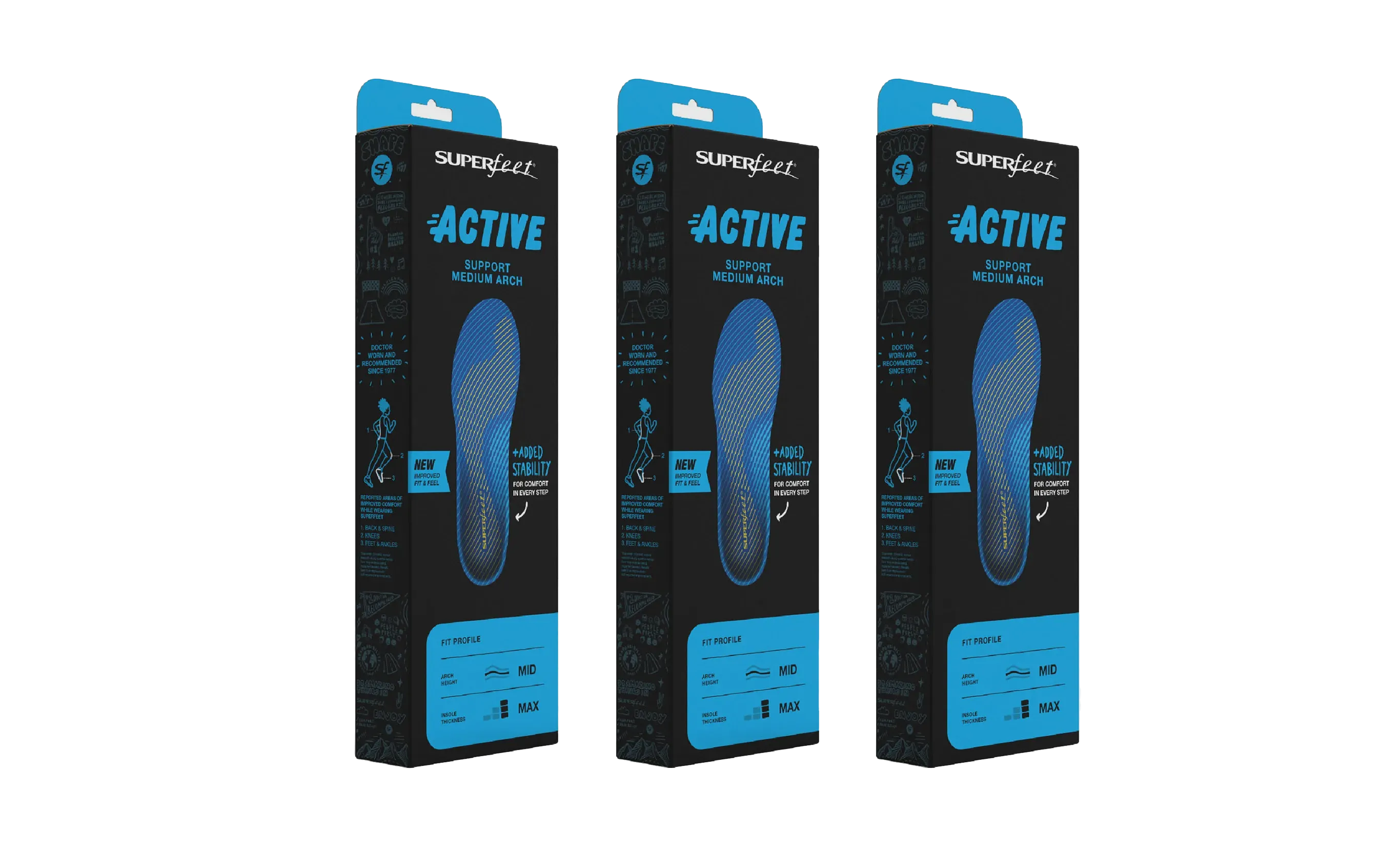 superfeet-active-support-medium-arch-einlegesohlen-3er-pack image 1