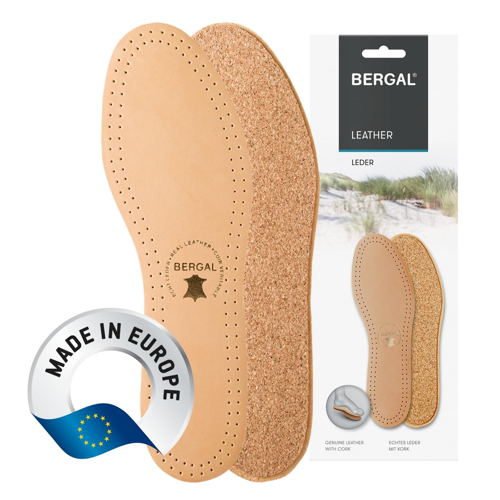bergal-leather-leder-einlegesohlen-naturkork-1-paar-gr-45-atmungsaktiv image 1